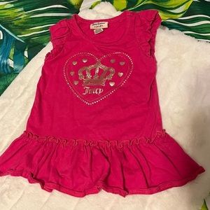 GUC Juicy Couture 3T Dark Pink Gold Heart Toddler Tunic Ruffle Spring Tee